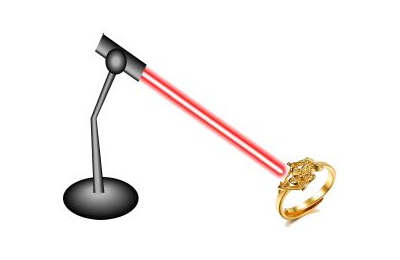 Ein Gestell mit einem Laser, der einen Ring in eine Oberfläche reinlasert